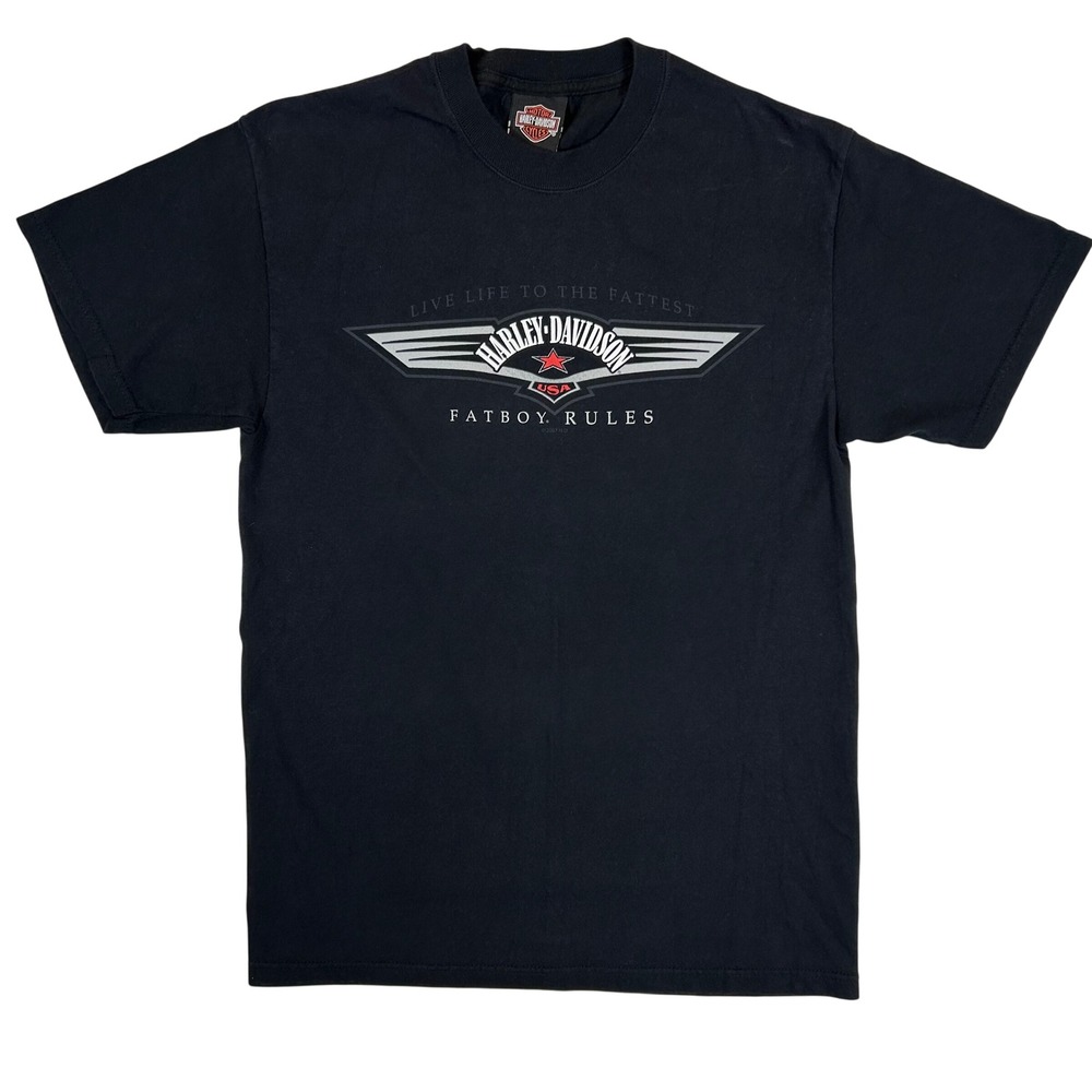 Harley-Davidson Fat Boy Rules Graphic T-Shirt Mens Medium Black Southern Tier NY